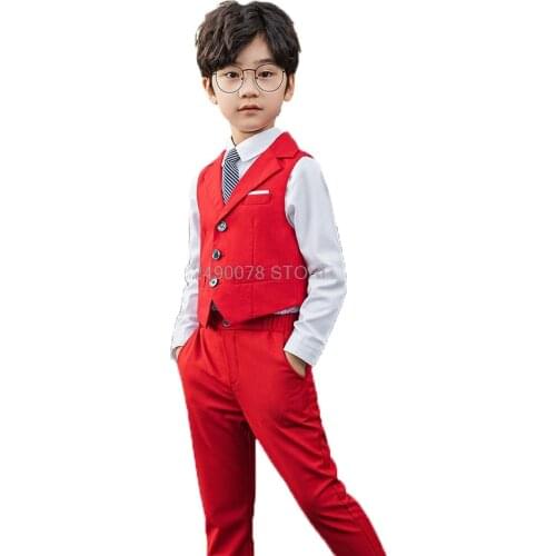 Flower Boys Formal Vest Pants 2pcs Suit School Kids Weeding Birthday Dress Childrens Day Chorus Show Piano Performance Costume