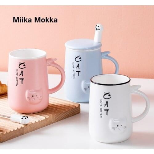 Cartoon Animal Mugs with Lid and Cat Paw Spoon Cute Cat Ceramic Mug Coffee Mug Milk Mug Water Cup Home Office Drinkware 400ml