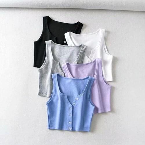 Summer new style European and American style V-neck breasted small vest womens short top white corset top