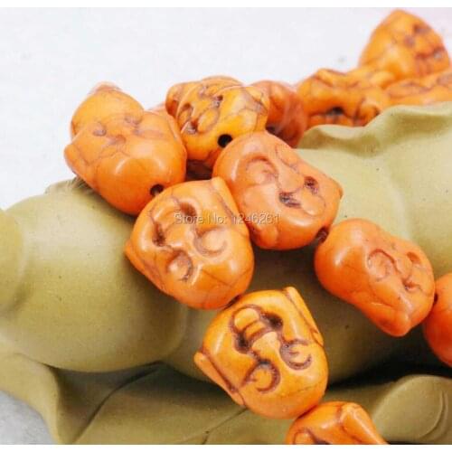 Hot Sale Orange Buddha Lucky Stone Gift Accessories Jewelry Turkey Stone DIY Loose Beads Accessory Parts Howlite 15inch 14x15mm