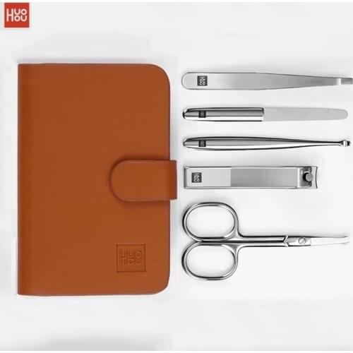 Huohou Stainless Steel Nail Clipper Beauty Scissors Tweezer Curette Pedicure Set Manicure Tool Cutter Travel Hygiene Kit