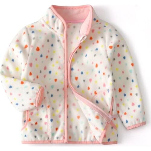 Menoea Girls Autumn Outerwear Winter Girls Dots Print Cartoon Tops Kids Polar Fleece Zipper Clothes kids jackets for girls 2-8 Y