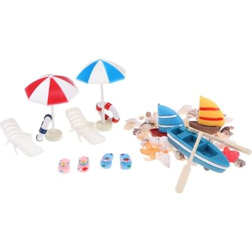 13Pcs/Set 1/12 Dollhouse Miniature Beach Deck Chair Umbrella Boat Shell Kits Decoration Kids Pretend Play Toy