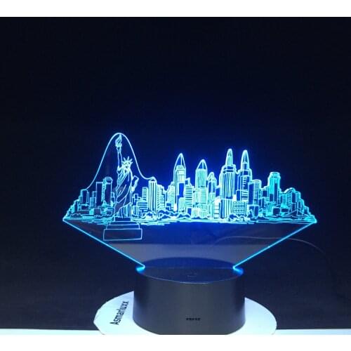 New York City Buildings Modelling 3D Led Usb 7 Colors Changing Novelty Touch Button Desk Table Lamp Atmosphere Night Light Gifts