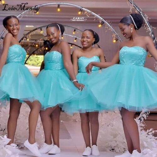 Fashionable Sweetheat Short Bridesmaid Dresses 2022 Applique Lace Wedding Party Gowns Backless African Wedding Guest Dress