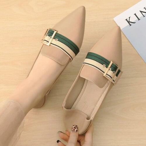 Fashion Women Flat Ballet Shoes Pointed Metal Square Buckle Flats Shoes Elegant Comfortable Lady Loafers