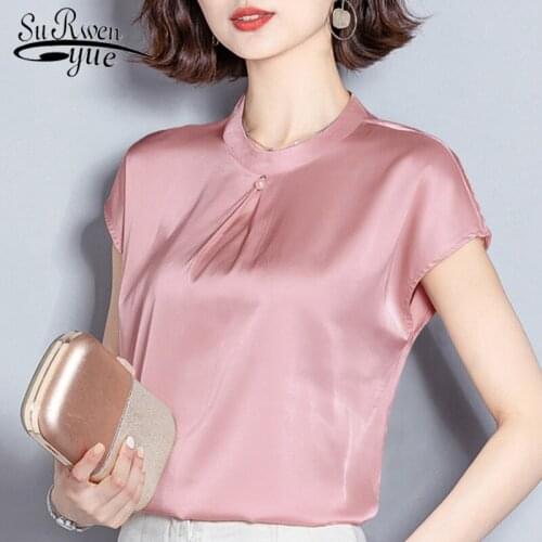 Blusas mujer de moda 2021 womens blouses summer short sleeve solid chiffon blouse women tops o-neck plus size blouse 4896 50