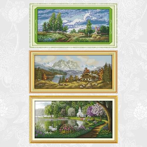 Green lake reflected color Cross Stitch kit Patterns Count Print on Canvas Landscape series DIY Handwork Embroidery Set