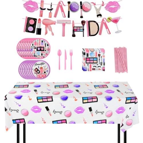 Makeup Party Disposable Tableware Set Lipstick Cosmetics Plates Cups Napkins Make Up Theme Birthday Baby Shower Party Decoration