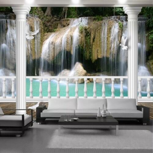 Romantic 3d Landscape Wallpaper Wall Papers White Roman Column Beautiful Waterfall Scenery Home Decor Painting Mural Wallpapers