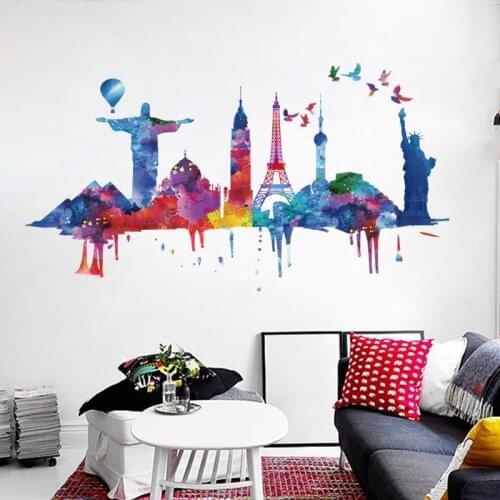 2021 New Building Wall Sticker Teenager Room decor Aesthtic living room Bedroom Modern Decoration Boy Girl Decal Wallstickers