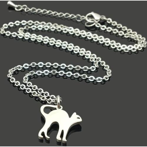 Animal Cat Charm Stainless Steel Chain Necklace 316L Stainless Steel Pet Cat Pendant Chain Love Necklace