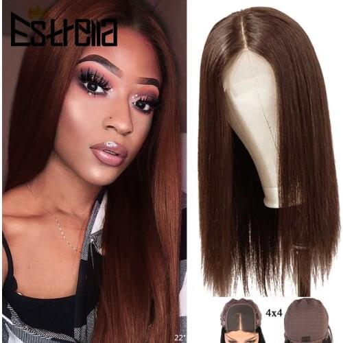 Straight Color 4 Human Hair Wig Brazilian Brown Lace Wig Human Hair Remy 4x4 Lace Closure Wigs Pre Plucked with Baby Hair 150