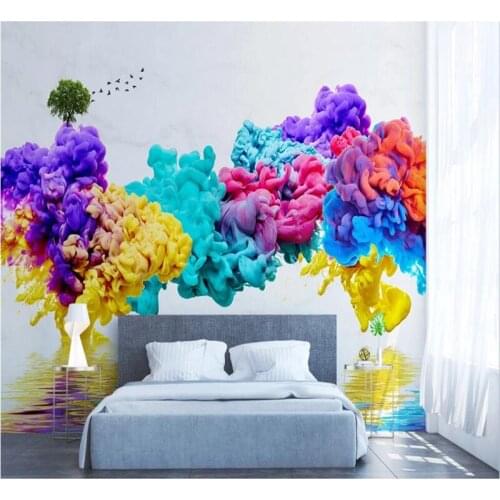 Custom wallpaper ink smoke landscape bird abstract background wall decoration painting high-grade waterproof material