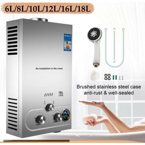 Propane Gas LPG Tankless Hot Water Heater 6L-18L 4.8GPM Stainless Steel Propane On-Demand Gas Water Heat