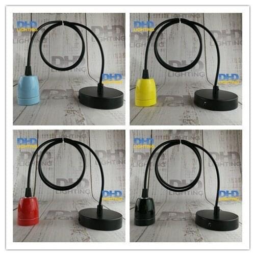4 color DIY simple ceramic socket droplight E27 Edison vintage lighting fixture with 1.1 meter PVC wire and black iron canopy