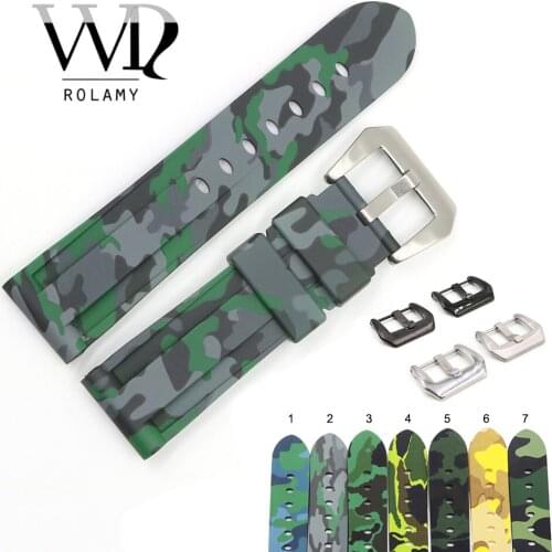 Rolamy 24mm Wholesale Camo Color Waterproof Silicone Rubber Replacement Watch Band Strap Watchband For Panerai Luminor