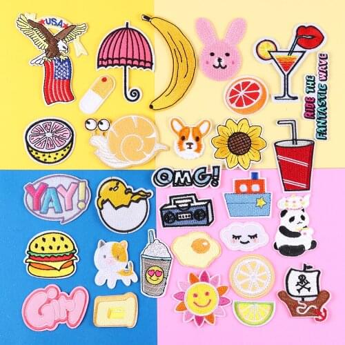 Cartoon Cat Dogs Letter Animal Embroidery Patches For Clothing DIY Iron On Patches On Clothes Camera Fruit Patch Custom Patch
