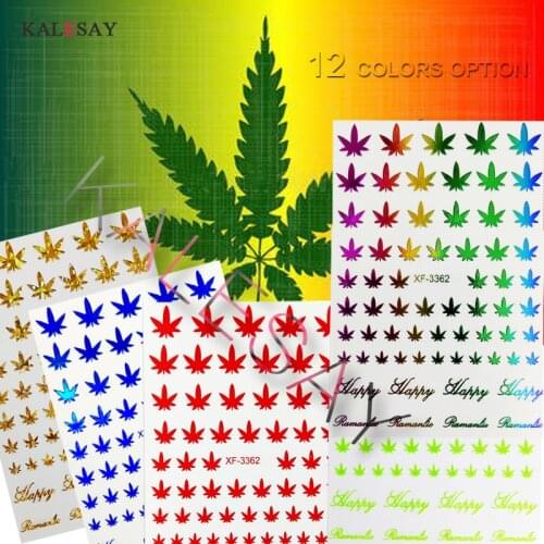 2020 DIY Self Adhesive Colorful Nail Art Stickers Pot Weed Leaf Nails Stickers on Nail Manicure Decoration Colorful Line Designs