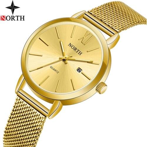 NORTH New Fashion Women Watch Casual Quartz Sport Gold Business Womens Watches Mesh Steel Belt Girl Wrist Watch Relogio Feminino