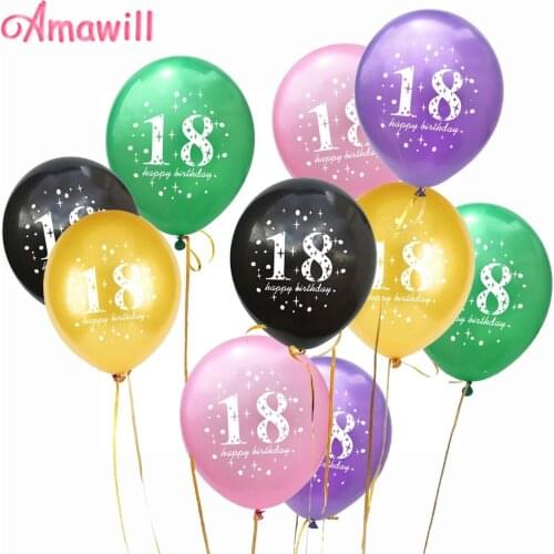 Amawill 10pcs Happy 18th Birthday Latex Balloons 18 Years Old Gold Globos for Party Supplies Birthday Party Decorations Adult 6D