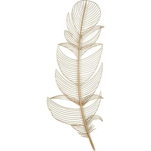 Modern Wrought Iron Gold Feather Wall Hanging Decoration Crafts Home Livingroom Wall Mural Ornaments Hotel Wall Sticker Pendant
