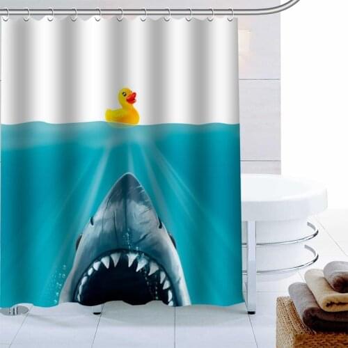 Shark Animal Shower Curtain 12 Hook Polyester Fabric 3D Printing Bathroom Curtain Waterproof Mildew Proof Bath Curtain Decor