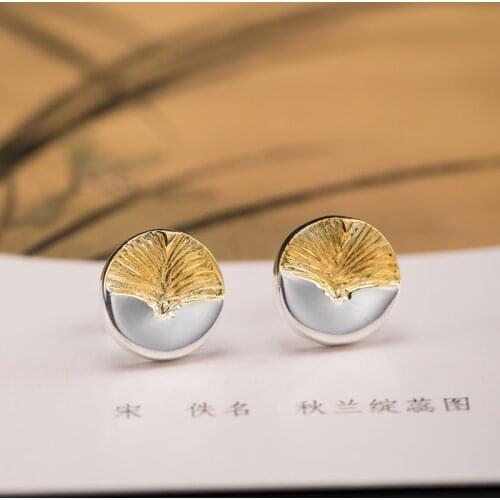 VLA 925 Silver Fashion Simple Ginkgo Leaf Earrings Womens Creative Handmade Leaf Earrings Temperament Lovely Jewelry