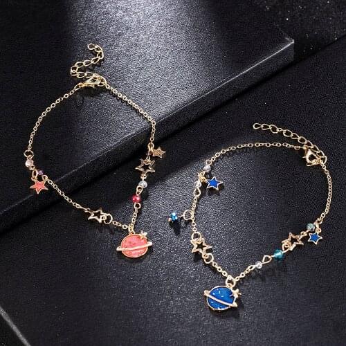 Womens Bracelets Fashion Star Moon Bangles Pearl Crystal Beads Charm Bracelet Girl Metal Chain Jewelry Accessories