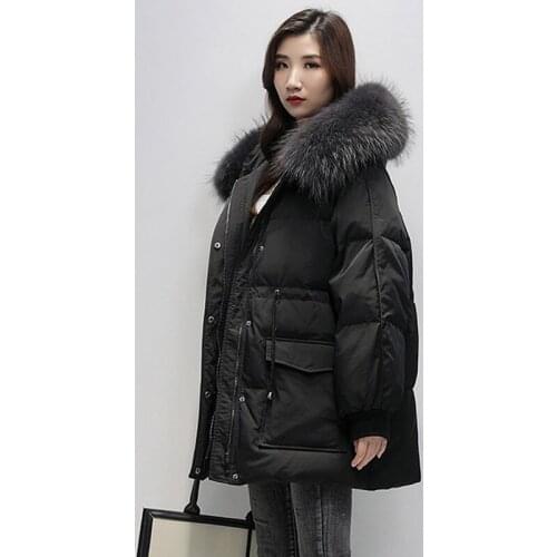 Big Real Raccoon Fur 2020 New Winter Coat Women Hooded Thick Warm Down Parka 90% White Duck Down Jacket Loose Snow Outwear
