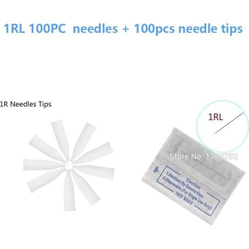 100 PCS 1R (Needles +Tips Each 100pcs )Professional Permanent Makeup Machine Needles Caps Tattoo Needles For Eyebrow Lips