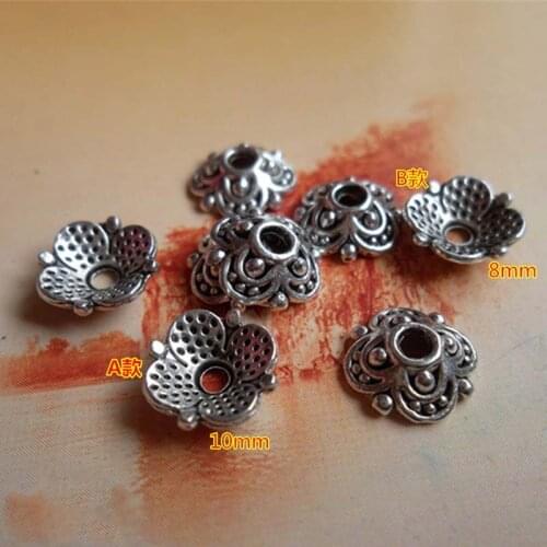 100pcs/lot Vintage Handmade Decorative Zinc Alloy Bead Caps 8mm 10mm Tibetan Silver Tassel End Caps Trays DIY Jewelry Supplier