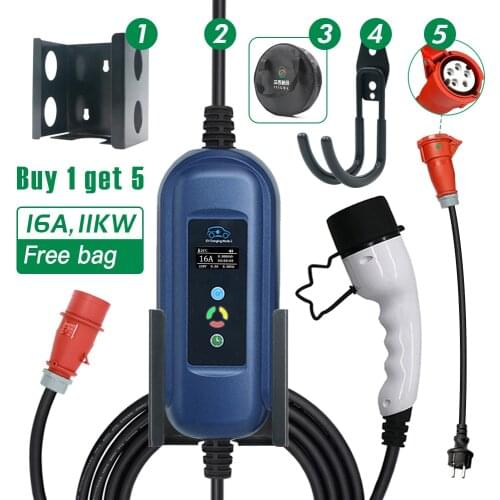 11KW 3P Type 2 Portable EV Charging Box Cable Switchable 10/16A Schuko Plug Electric Vehicle Car Charger EVSE IEC 62196-2 7M