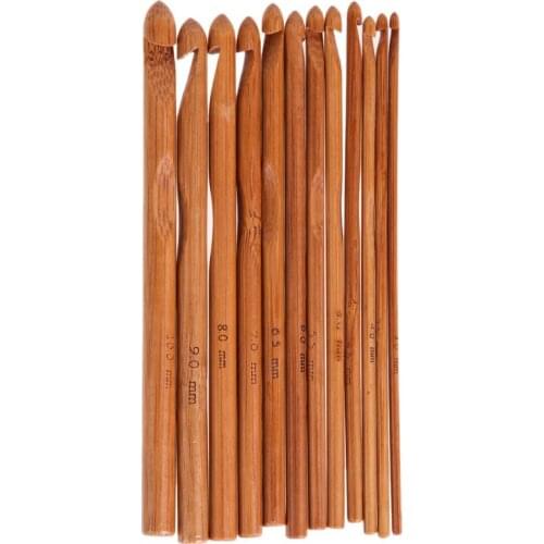 12PCS Bamboo Crochet Hook Set DIY Knitting Needles Handle Home Knitting Weave Yarn Crafts Household Knitting Tools 3mm-10mm