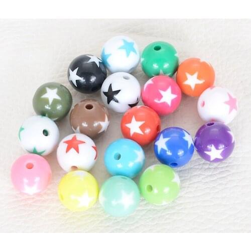 16mm Round Solid Color Plastic Spacer Loose Beads With Stars For Diy Jewelry Making