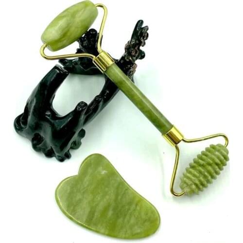 2 in 1 Jade Roller Face Lifting Tool Guasha Anti Cellulite Facial Massage Natural Jade Scraper Neck Face Thin Slimming Skin Care
