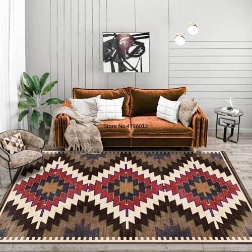 200x300cm Indian Red Brown Black Diamond Geometric Ethnic Style Living Room Bedroom Bedside Carpet Mat Customization