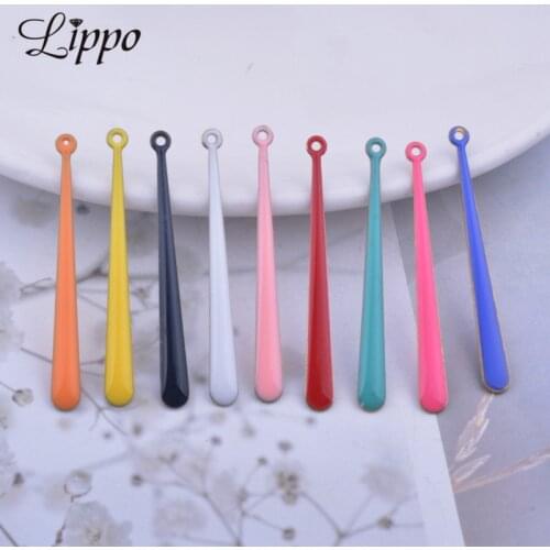 30pcs 4*38mm Colorfull Copper Baseball Shape Charms Both Side Enamelled Long Orange Rose Red Pendant DIY Jewelry Earring Making