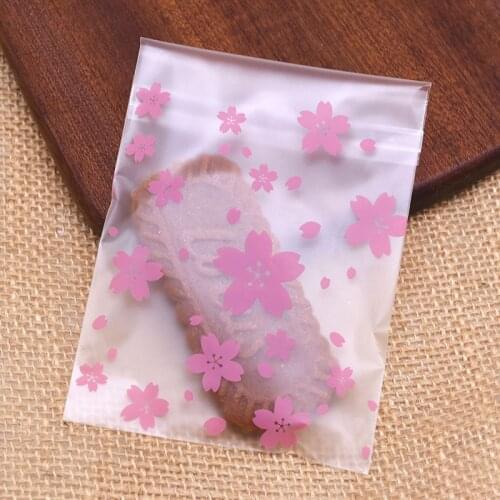 50pcs 4Sizes Self-Adhesive Transparent Plastic Bag Cherry Blossoms Snack Candy Bag New Year Christmas Kids Gift Packaging Bags