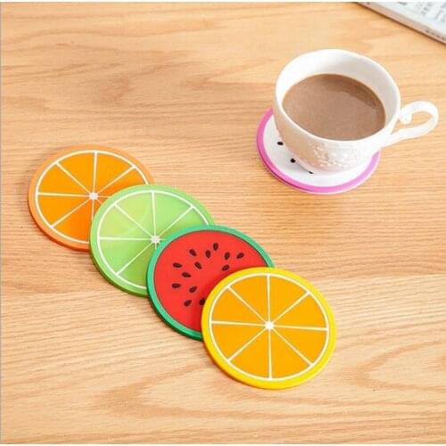 6pcs/lot Colorful Hot Drink Holder Jelly Color Fruit Shape Coasters Creative Skid Insulation Silicone Gel Cup Mat Pad KW 029