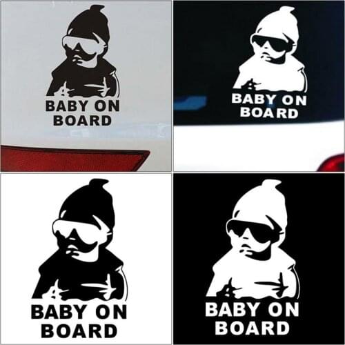 Car Styling Stickers 14 * 9cm BABY ON BOARD Cool Rear Reflective Sunglasses Stickers Warning Decals Car Body Decals