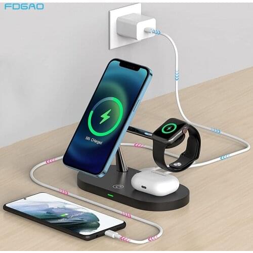 3 in 1 Foldable Magnetic Charger For iPhone 12 Pro 20W Fast Qi Wireless Charging Station For Samsung S21 Galaxy Buds Apple Watch