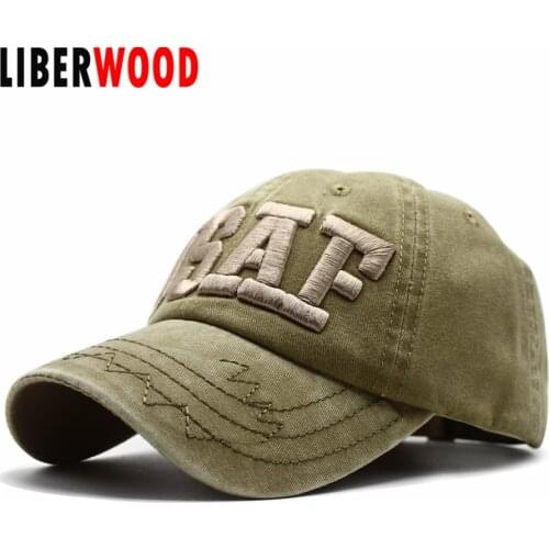 LIBERWOOD Washed Cotton Men Women Denim baseball cap USAF embroidery Dad Hat US Air Force Cap Adjustable unisex fashion headwear