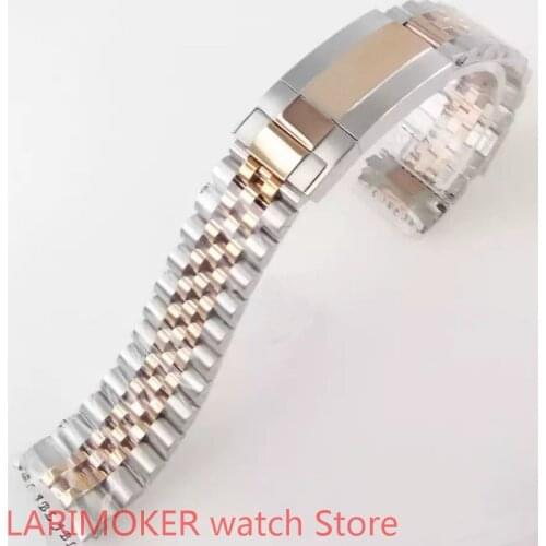 BLIGER NO logo 20mm wide steel silver jubilee strap bracelet two-tone rose gold folding clasp