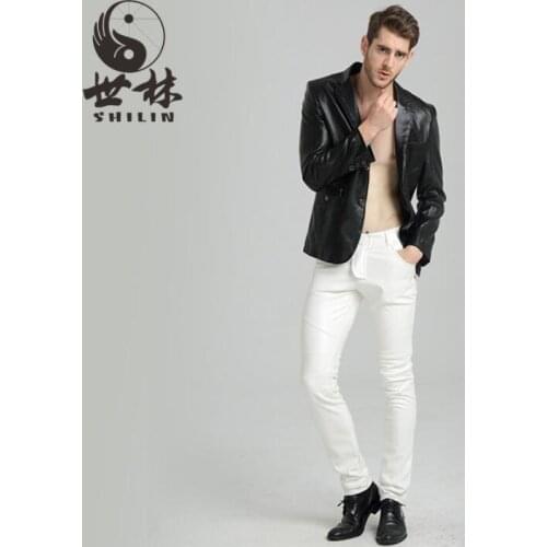White thin faux leather pants mens motorcycle Plus velvet pu pants fashion trousers for men personality pantalon homme spring
