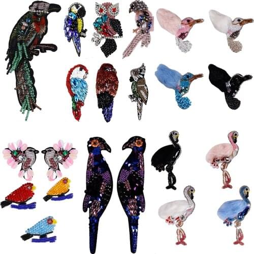 Bead Bird Owl Diamond Embroidery Sequins Patch Applique DIY Clothes Bags Shoes Badge TH783