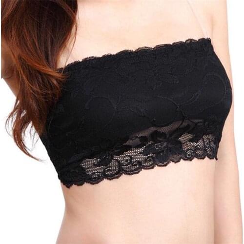 CHSDCSI Sexy Lace Black Casual Crop Boob Bandeau Bra Strapless Seamless White