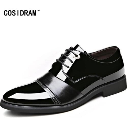 COSIDRAM Pointed Toe Men Formal Shoes New 2018 Oxfords Wedding Business Shoes Fashion PU Leather Dress Shoes For Male BRM-959