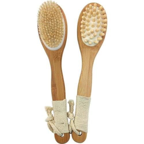 Wooden Massage Bath Brush Natural Bristle Exfoliation Fat Removal Shower Bbrush Long Wooden Handle Dry Brushing D30