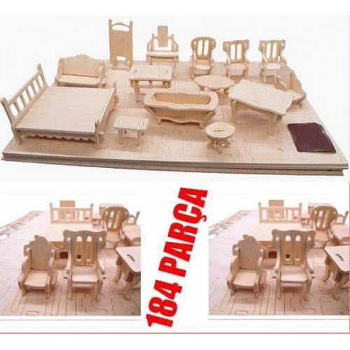 Wood 184 Parts Miniature Paintable House Utensils Scale Model 3d Wooden Toy Furniture Set